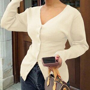Apricot Casual Sexy Women's Deep V-Neck Cardigan